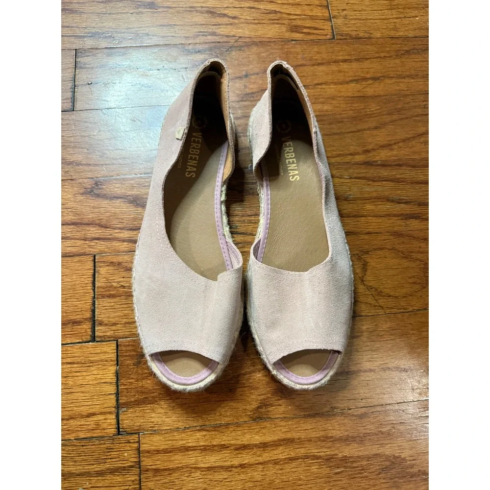 Verbenas Cruz Pink Suede Peep Toe Espadrille Flats Shoes Made in Spain Size 41